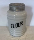 Vintage Milk Glass “Flour” Stove Top Beehive Shaker By Hazel Atlas