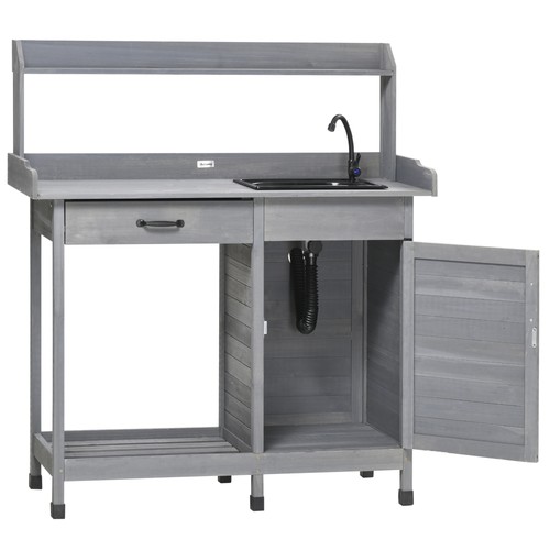 Gray Potting Bench Prep Table, with Faucet, Sink and Storage