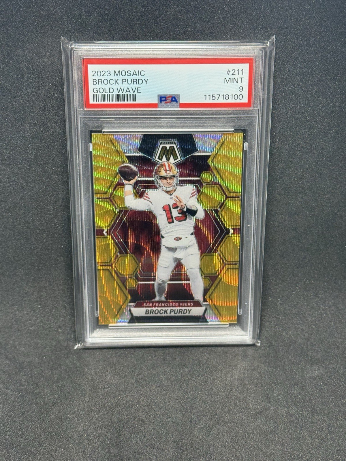 2023 Panini Mosaic Brock Purdy #12/17 Gold Wave Prizm #211 PSA 9