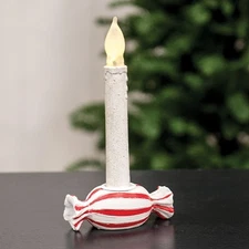 NEW Primitive Striped CANDY TAPER CANDLE HOLDER RED WHITE Christmas Peppermint