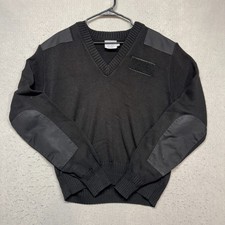 Scharf & Breit V-Neck Sweater Mens XL Black Elbow Patches Wool Made In USA