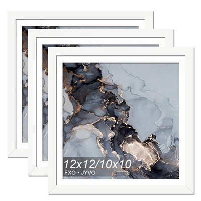 White 12x12 Frame Set of 3, Display Picture 10 x 10 with Mat or 12 x 12 Witho...