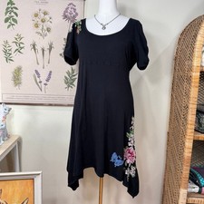 Johnny Was Black Floral Butterfly Embroidered Asymmetric Dress Dark Fairy Boho L