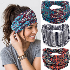 Boho Stretch Wide Hair Bands Knotted Turban for Women Hair Wrap 3 Pc