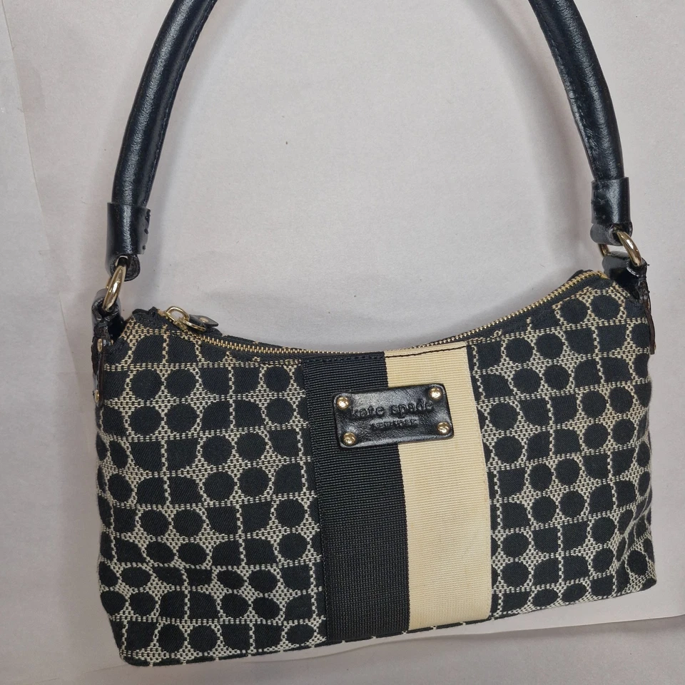 Kate Spade New York Top Handle Small Black Clutch Fabric Canvas Enamel Leather - image 4 of 4