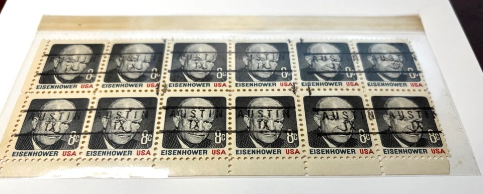 1971 Eisenhower USA Plate Block / 12x 8c Stamps, Sc#1394, MNH, Austin Tx Overlay - Image 3 of 4