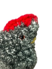 Handmade Crochet Heather Gray Hen With Orange Eyes Plushie