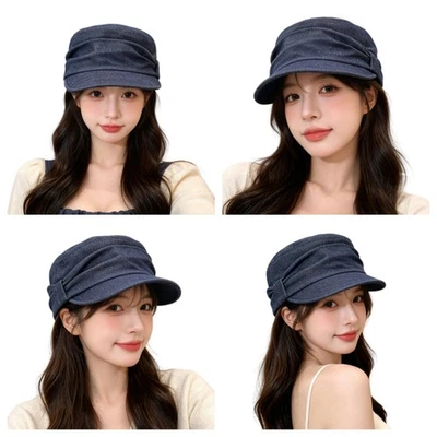 Vintage Pleated Flat Military Hat Ladies Side Bow Newsboy Cap Autumn Fashion Hat - Image 1 of 4