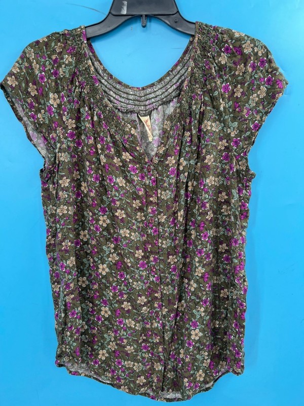 Faded Glory Women's Floral Green & Purple Top - Size-L(12-14)