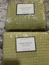 Pottery Barn Pair Euro Shams Quilted Diamond Lime Green 100% Cotton