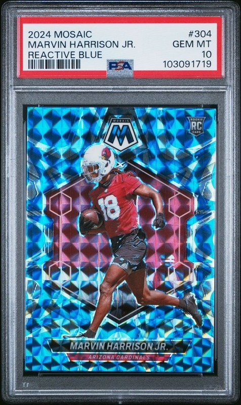 2024 PANINI MOSAIC REACTIVE BLUE #304 MARVIN HARRISON JR PSA 10 [RC] CARDINALS