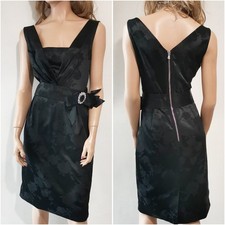 🆓US🛃  vintage Dolce&Gabbana floral jacquard crystal brooch Black Dress IT 46