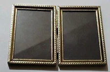 Vintage Frame Ornate Gold Tone Double Picture Folding w/ Glass 2.5" x 3.5" 