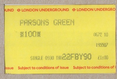 Parsons Green 10 - UTS London Underground Ticket - London SW6 - District Line