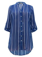 Ex Evans Blue White Striped Roll Sleeve Curve Outsize Plus Shirt Top