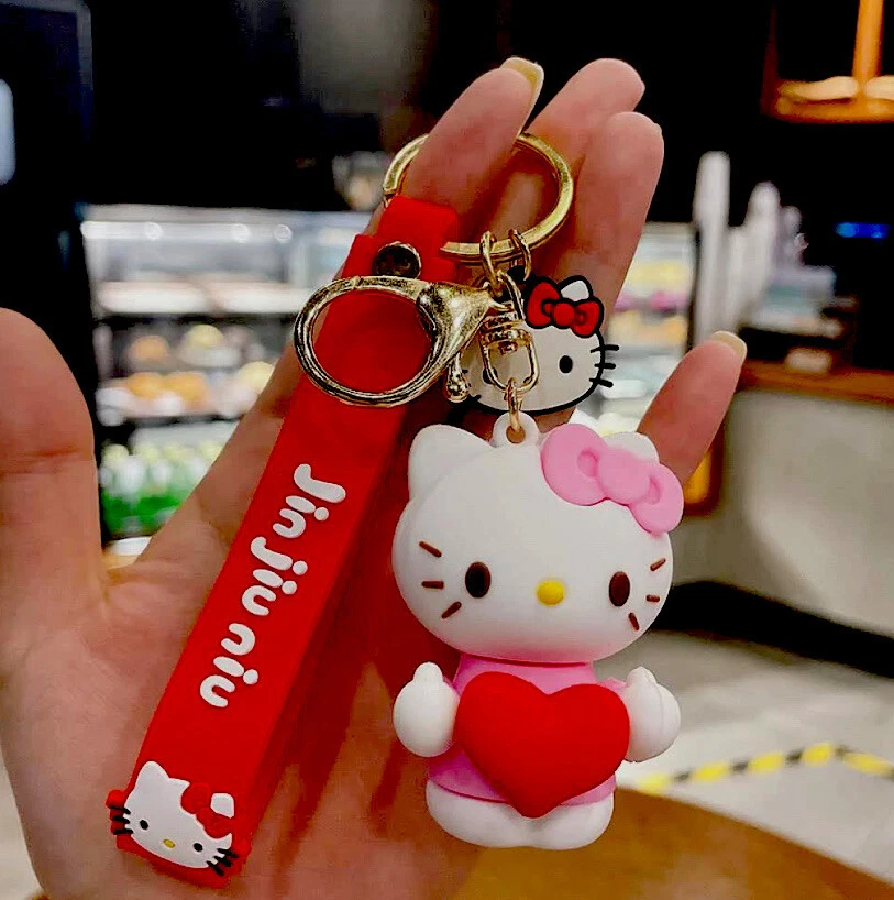 Cute Silicon Hello Kitty With Heart Keychain/Car Accessories/Backpack Charm