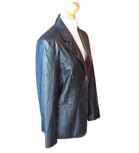 Dunnes Women's Black Faux Leather Blazer Jacket UK Size 14 Casual Top - Picture 3 of 10