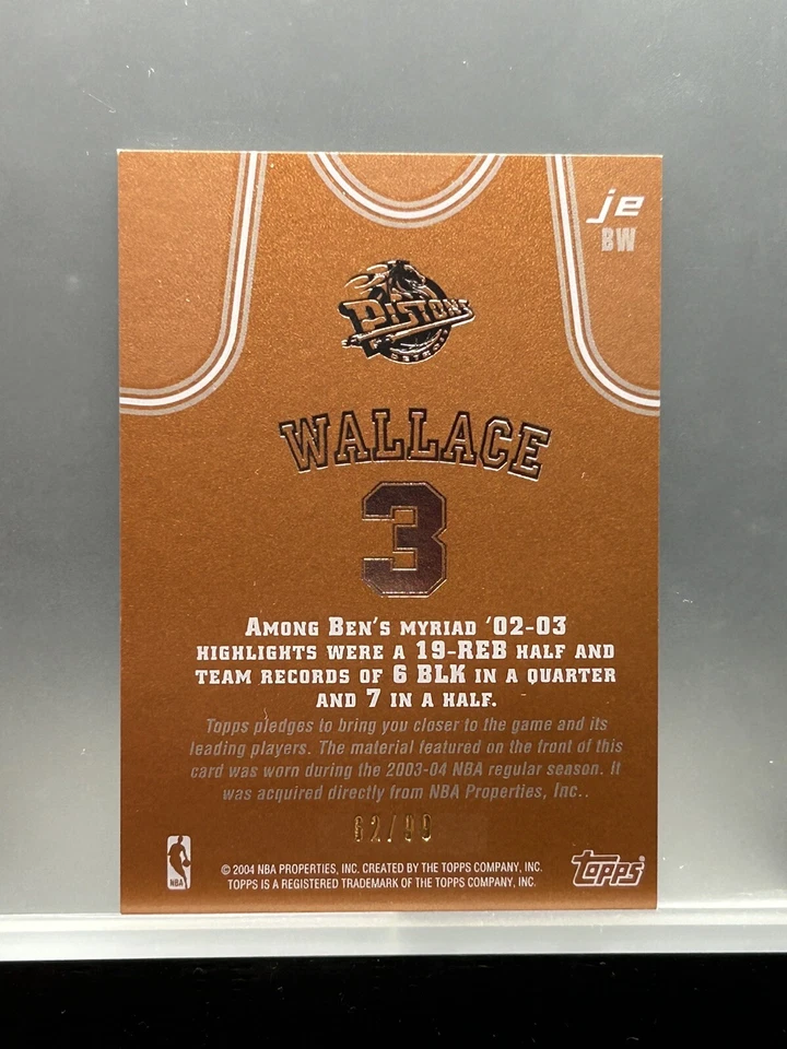 2003-04 Topps Jersey Edition #jeBW Ben Wallace Bronze Jersey 62/99 Pistons - Image 2 of 2
