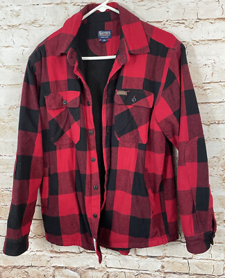 Smiths Workwear Men small Fleece Lined Flannel Shirt Jacket plaid red black  warm