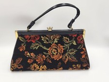 Vintage Floral Tapestry/Carpet/Rug Triangle Shape Purse w/Flip Latch Retro MCM