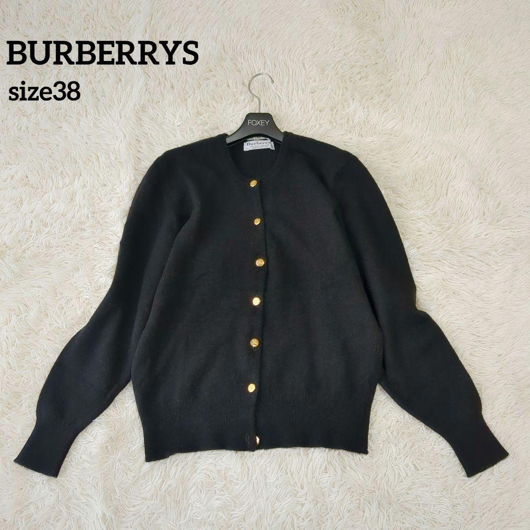Burberrys Cardigan Wool Black Gold Button 38 New
