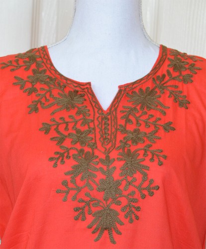 Túnica Top Kurti Marrón Bordada Color Rojo Algodón de la India Mediana - Imagen 4 de 5