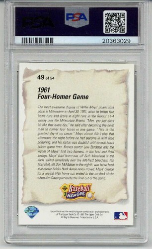 1993 Upper Deck Heroes 1961 Four Homer Game #49 Willie Mays Card Giants PSA 10 - Bild 2 von 2