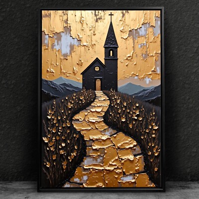  Die Kirche in Gold Kunst, Acrylglas, Leinwand oder Poster Wandbild, Religion