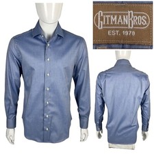 Gitman Bros Mens 15 1/2 - 34 Shirt Blue Tailored Fit Natural Stretch Made In USA
