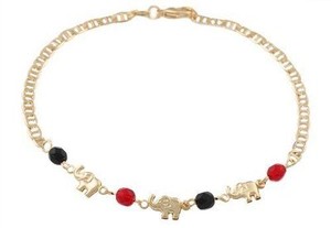 Authentic 18K GOLD PLATED ELEPHANT AZABACHE BRACELET 7,5"/PULSERA ELEFANTE SUERTE - ANK112
