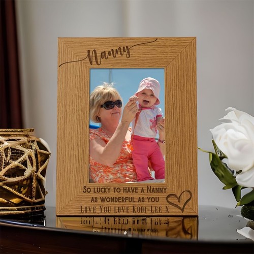 Personalised Nanny Love Heart Engraved Portrait Photo Frame Gift FW629 - Picture 3 of 6