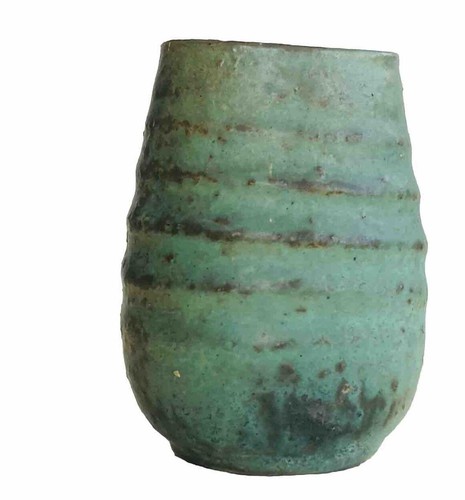 Mobach Industrial Ceramic Art Vase Textured 70s Brutalist Green-Gray Glaze MCM