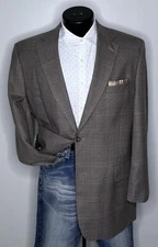 Jos A Bank Signature Gordon Windowpane Wool Taupe Suit Coat Jacket Mens 43R