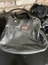 Marc Jacobs Leather Q Fran Satchel Purse Bag All Over Print - Blueish Silver