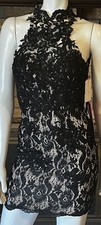 Morilee Sticks & Stones Black Lace Over Nude Bodycon Mini Dress Size 1/2