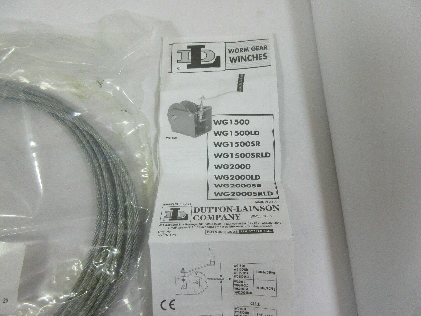 DUTTON LAISON WG1500 WORM GEAR WINCH 1500lb W/ DRUM, W/ 25 FT 7/32 WIRE ROPE eBay
