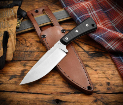 American Tomahawk Fixed Blade 5.38'' AEB-L Steel Blade Black Richlite Handle