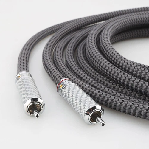 Pair Audiophile HiFi OCC Silver Plated Cable Carbon Fiber RCA Interconnect Cable - Picture 6 of 6