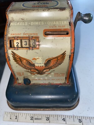 1930s Cash Register Bank Eagle National 3 Coin Bank Hoge Antique