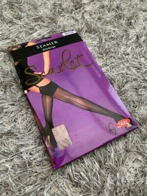 New Silky Scarlet Seamer Contrast Nude Black Seamed Stockings Medium 36'' - 42''