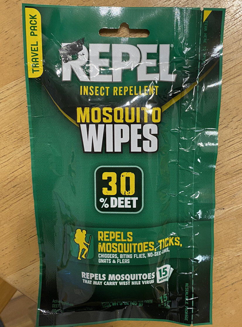 Repel Insect Repellent Mosquito Wipes 30 DEET Unscented 15Count Ticks