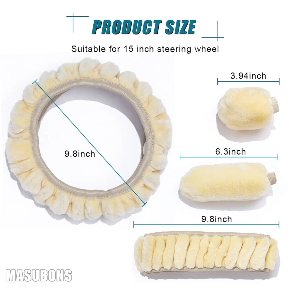 Faux Sheepskin Car Steering Wheel Cover 3pc For Cadillac Escalade Interior Decor Foto 2 de 4