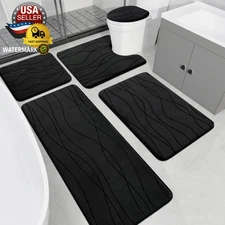 Memory Foam Black Bathroom Rug Sets 5 Piece, Ultra Absorbent Bath Mat for Bathro