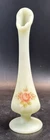 Fenton Satin Custard Glass Uranium Painted 8.5 Inch Vase Signed