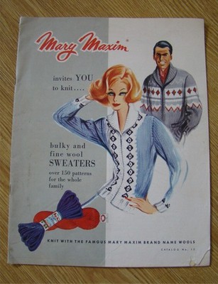 1950s Mary Maxim Knitting Catalog Wool Sweater Patterns Sports ski hockey golf