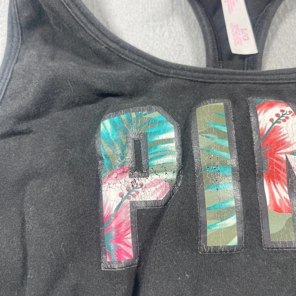 Sujetador deportivo Victoria's Secret ROSA para mujer L negro logotipo tropical espalda deportiva Y2K Foto 4 de 4