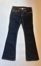 True Religion Joey Jeans Womens 30 Bootcut Dark Wash Orange Stitch USA Y2K
