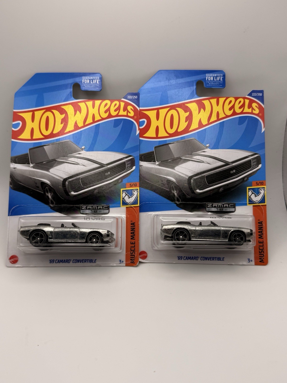 (2) 2022 Hot Wheels Walmart Exclusive ZAMAC #18 '69 Camaro Convertible # 222/250