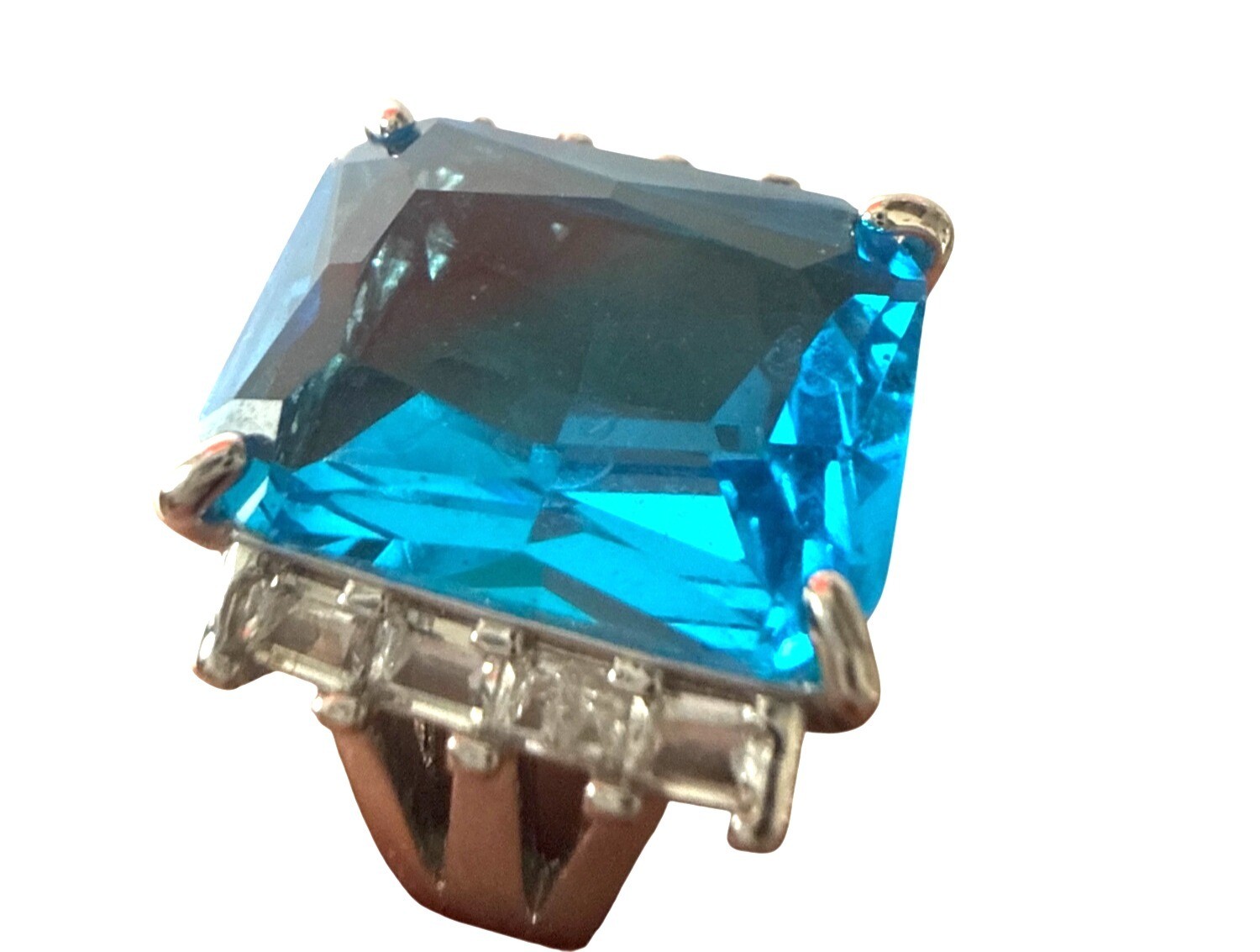 Stunning Blue Topaz Statement Ring Emerald Cut Ge… - image 7
