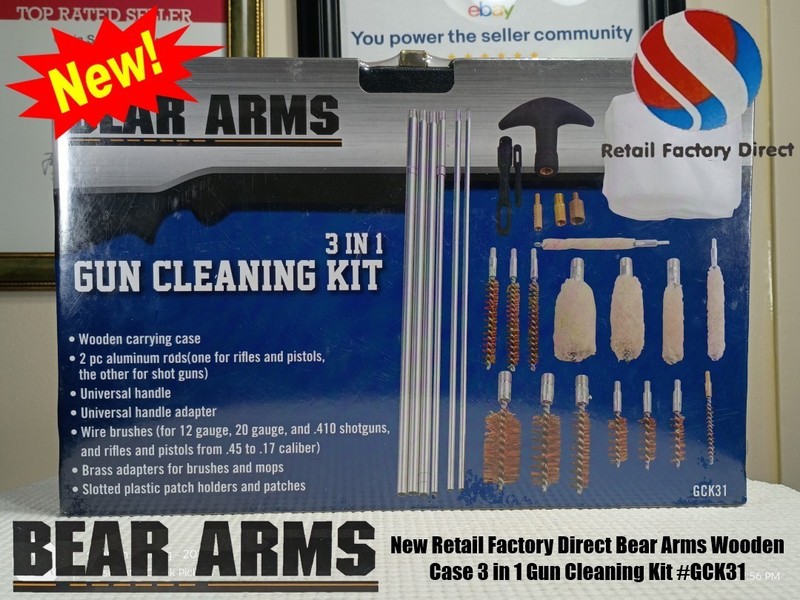 New Retail Factory Direct Bear Arms Wooden Case 3 in 1 Gun Cleaning Kit #GCK31